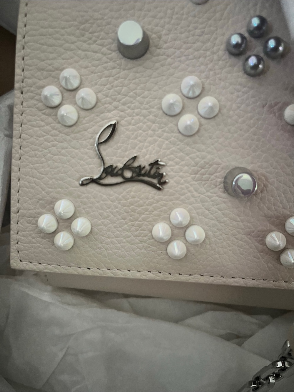 Christian Louboutin Paloma Clutch in Leche Beige with Silver Studs - Picture 8 of 13